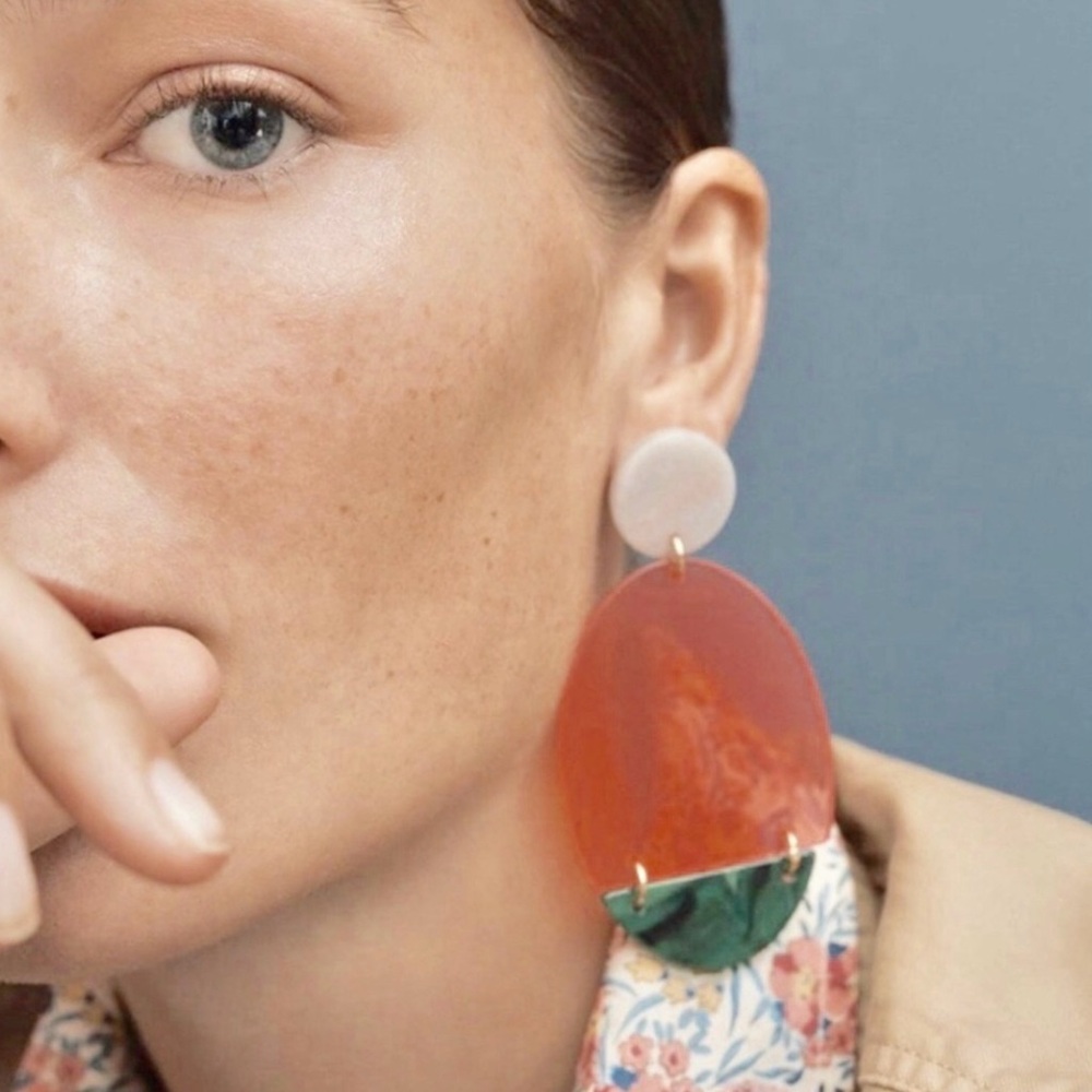 JCrew Color Block Lucite Earrings Orange Green Tan